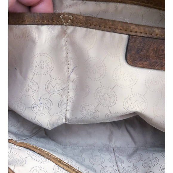 Michael Kors Astrid Mocha Ostrich Embossed Leather Large Satchel Bag - Picture 11 of 12